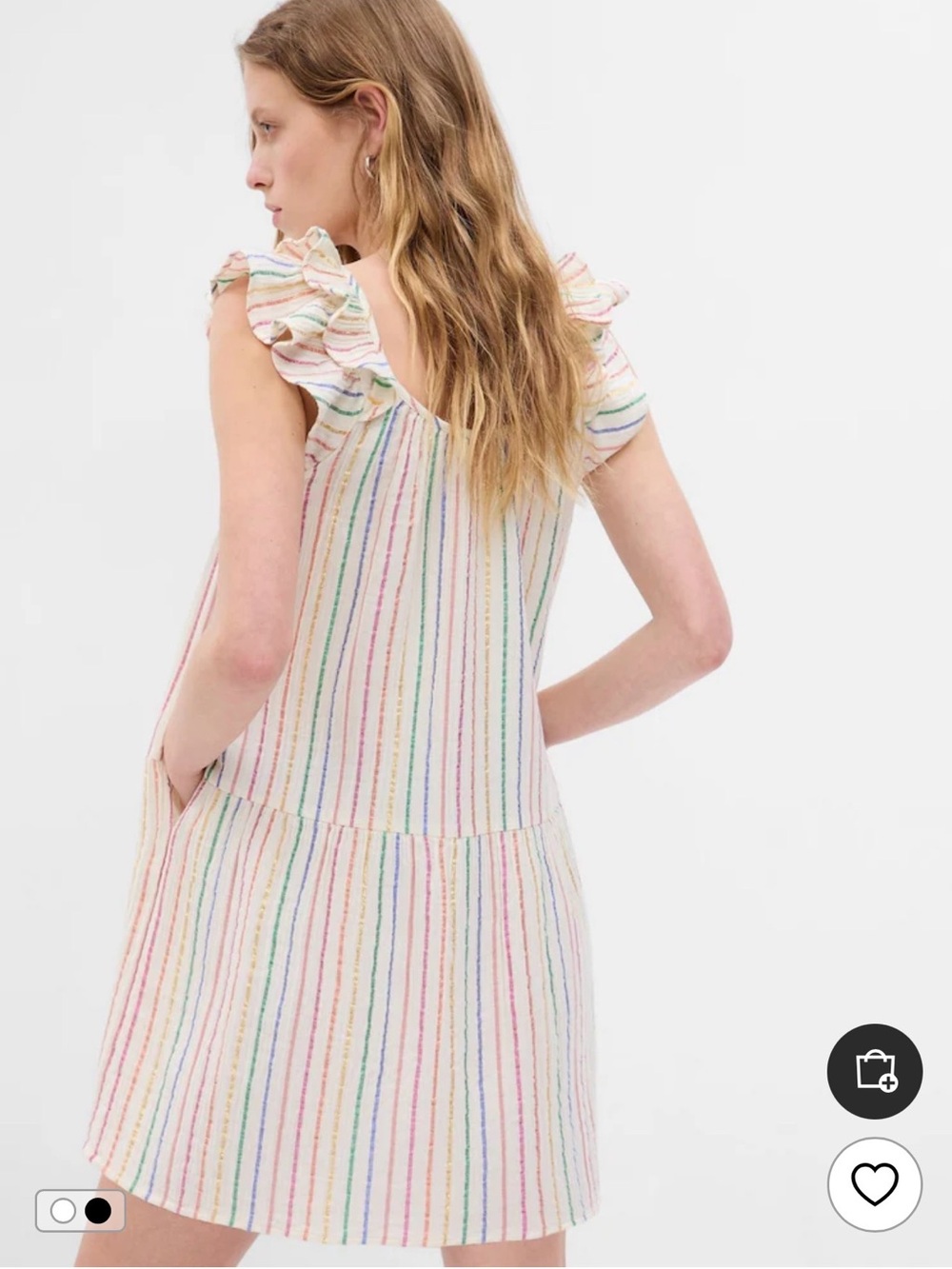 GAP White Dress with Multicolor Rainbow Stripes and Ruffle Sleeves